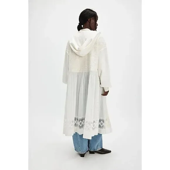 New Free People Float On Cardi Hooded Crochet Lace Sweatshirt